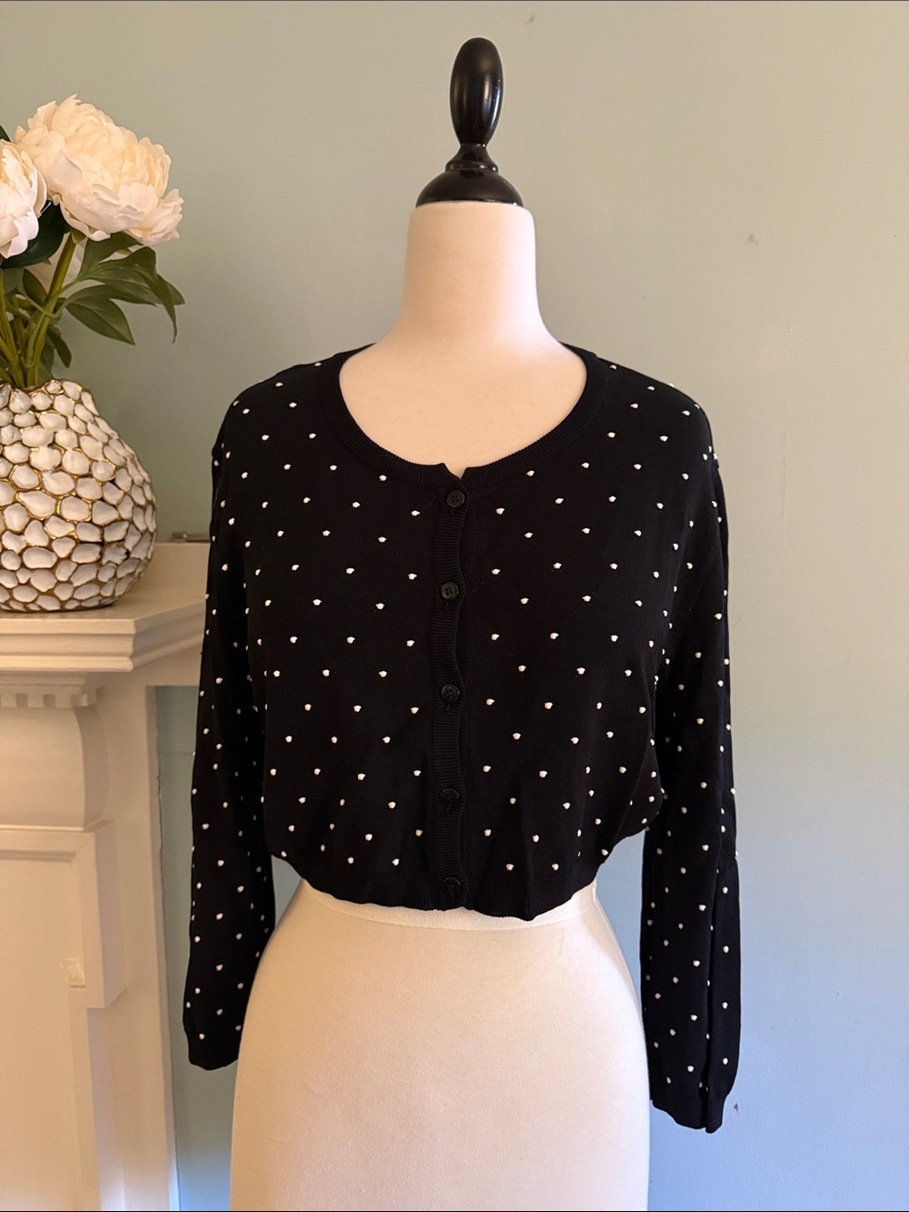 Valentino Black Cropped Polka Dot Cardigan